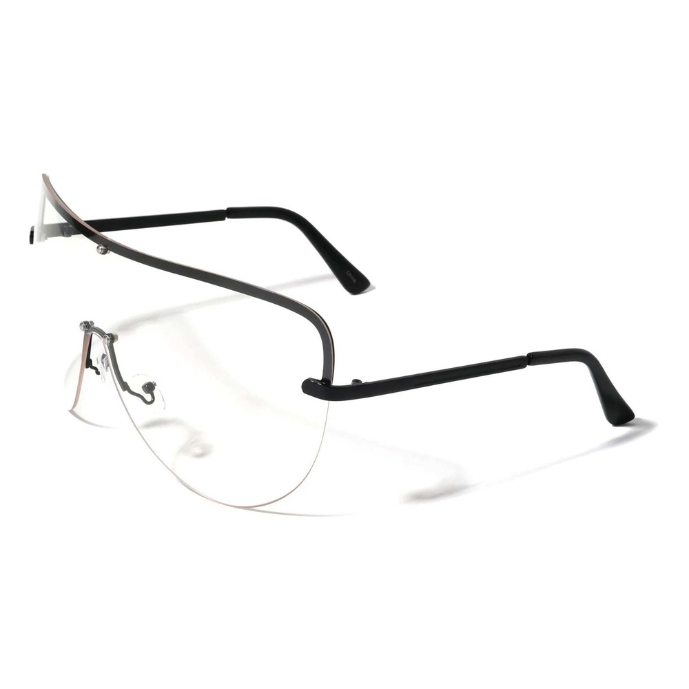 Rimless Sunglasses Half Frame Clear Lens Fashion Eyewear XL Shades UV Protection